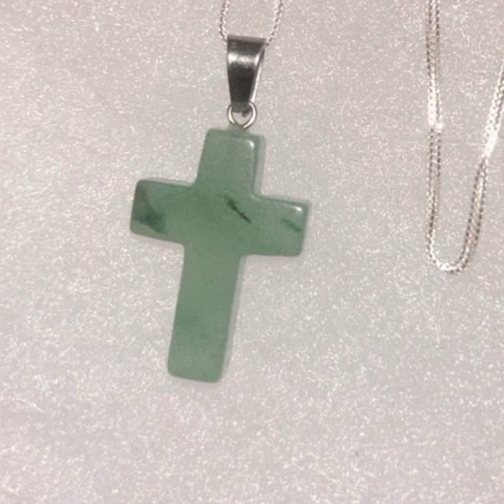Boho hippie Jade Cross Sterling Silver 16” Necklace
